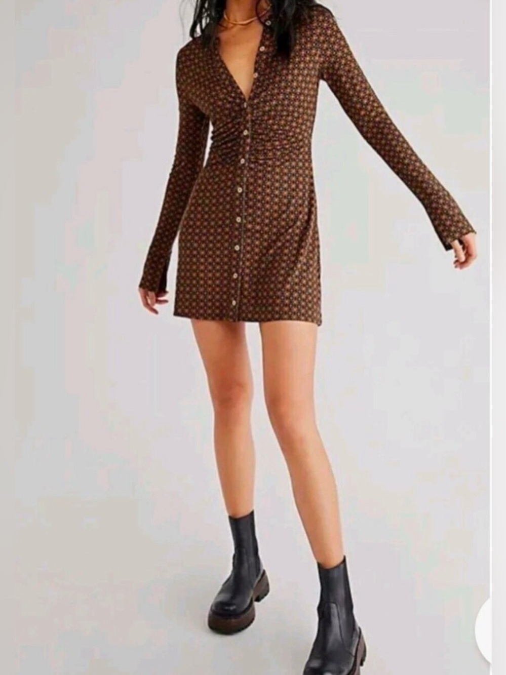Free People "Shayla" Mini Dress 70s easy cute and comfy - Picture 2 of 5